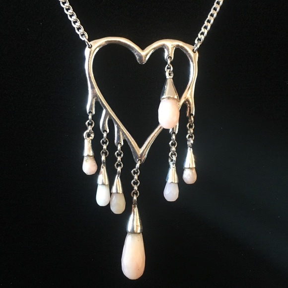 Genuine Pink Opal Heart Platinum/Sterling - Picture 4 of 6